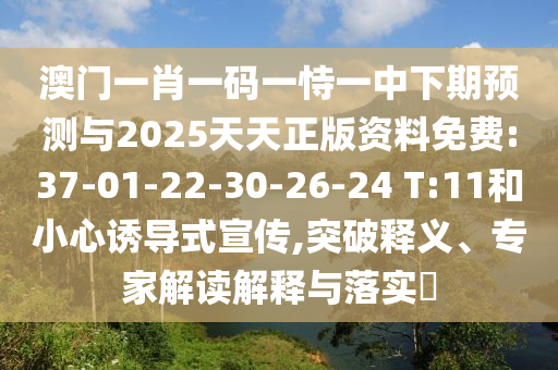 澳門一肖一碼一恃一中下期預(yù)測與2025天天正版資料免費(fèi):37-01-22-30-26-24 T:11和小心誘導(dǎo)式宣傳,突破釋義、專家解讀解釋與落實(shí)?