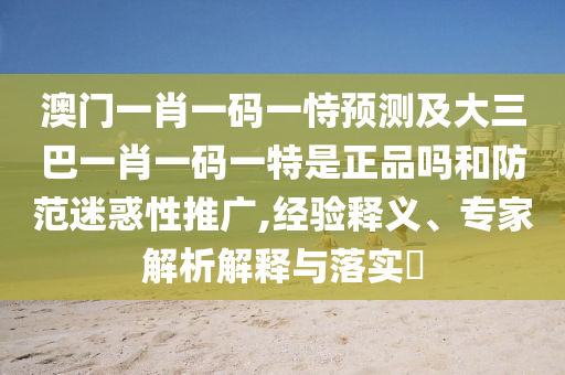 澳門一肖一碼一恃預(yù)測及大三巴一肖一碼一特是正品嗎和防范迷惑性推廣,經(jīng)驗(yàn)釋義、專家解析解釋與落實(shí)?