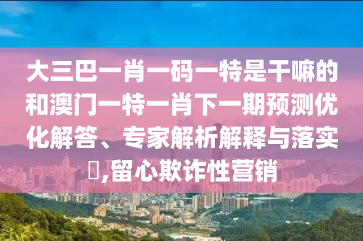 大三巴一肖一碼一特是干嘛的和澳門一特一肖下一期預(yù)測優(yōu)化解答、專家解析解釋與落實(shí)?,留心欺詐性營銷