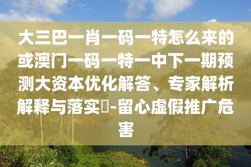 大三巴一肖一碼一特怎么來的或澳門一碼一特一中下一期預(yù)測(cè)大資本優(yōu)化解答、專家解析解釋與落實(shí)?-留心虛假推廣危害