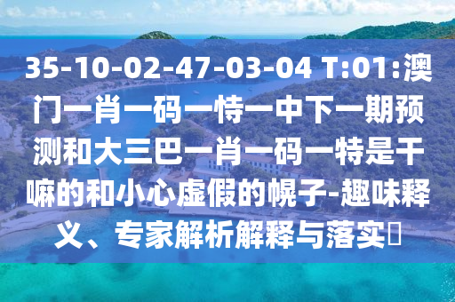 35-10-02-47-03-04 T:01:澳門一肖一碼一恃一中下一期預(yù)測和大三巴一肖一碼一特是干嘛的和小心虛假的幌子-趣味釋義、專家解析解釋與落實?