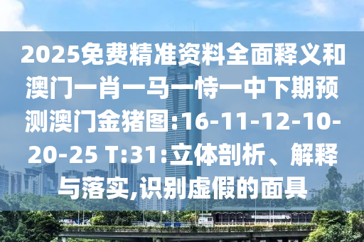 2025免費精準資料全面釋義和澳門一肖一馬一恃一中下期預測澳門金豬圖:16-11-12-10-20-25 T:31:立體剖析、解釋與落實,識別虛假的面具